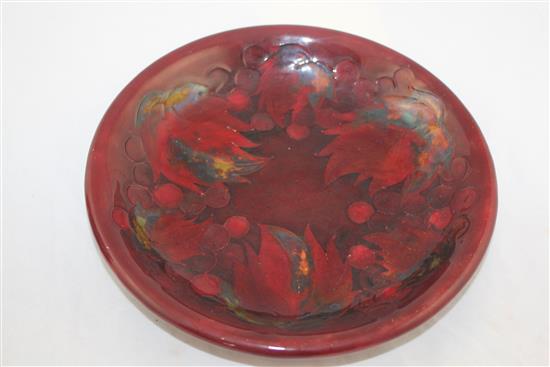 A Moorcroft Leaf and Berry pattern flambe dish, 1945-49, 22cm